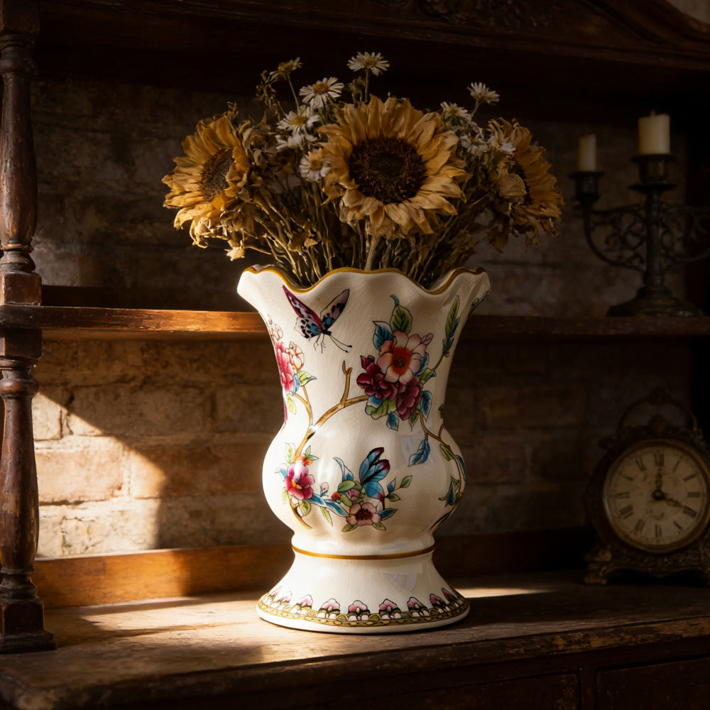 Elegant Glazed Floral Ceramic Vase