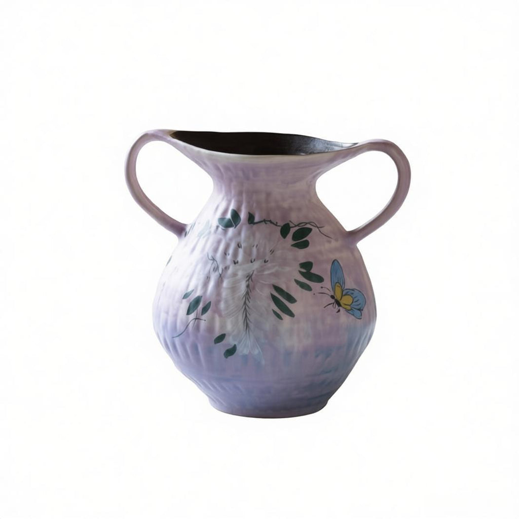 Handmade Ceramic Vase with Hand-Painted Wisteria