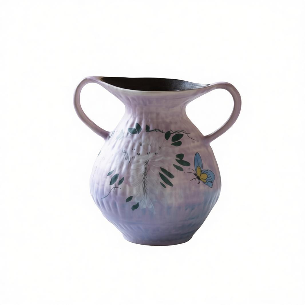 Handmade Ceramic Vase with Hand-Painted Wisteria